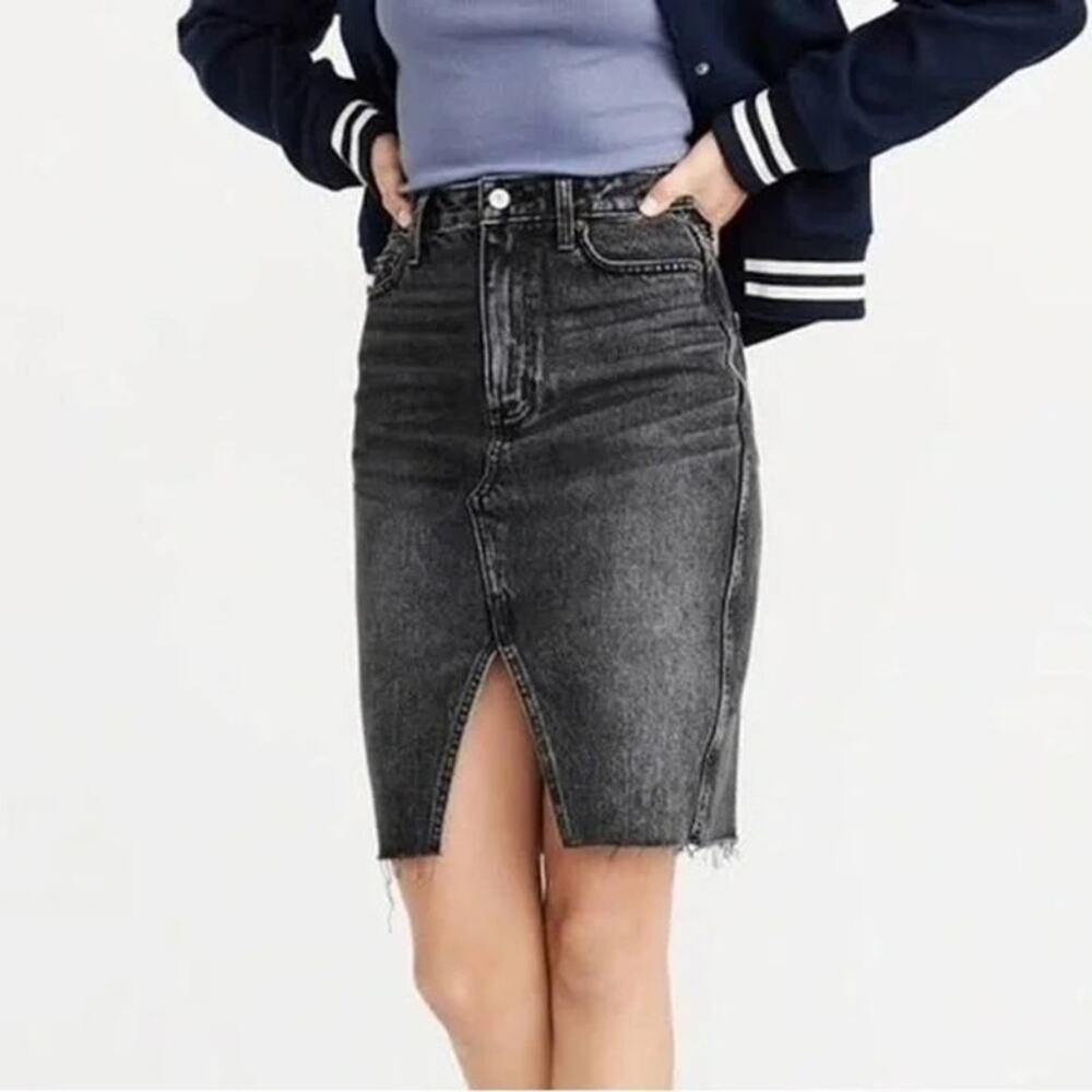 Abercrombie & Fitch Washed Black Denim Mini Skirt with Front Slit